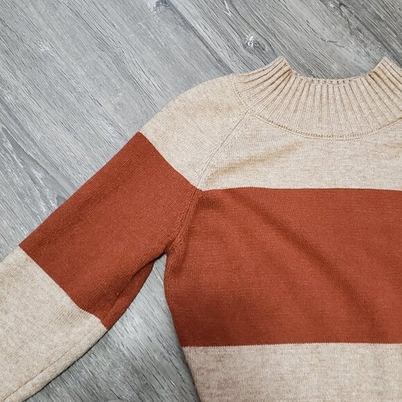 Maje * Wool Blend Beige Rust Stripe Dress * Sz S - Picture 4 of 11